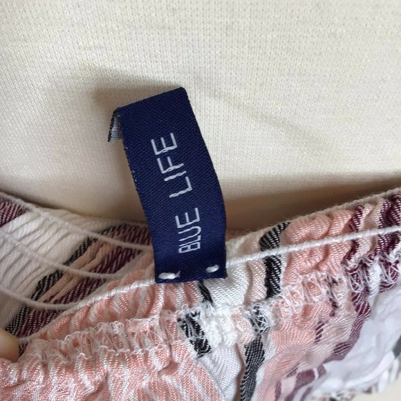 NEW Blue Life Patti Tube Top Apricot Pink Striped Ruffle Smocked - Picture 7 of 8